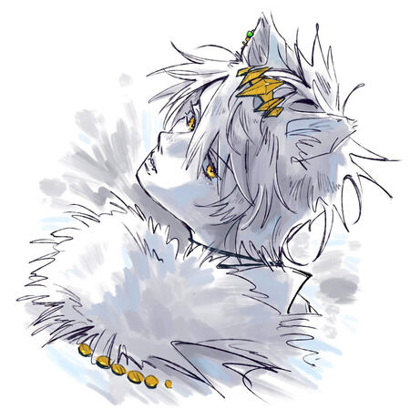 (Head sketch with minimal shading and color)